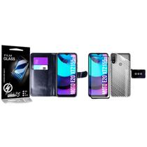 Carteira Preta + Skin Carbono + Vidro 3d + Câmera Moto E20 XT2155 - Cell in Power25