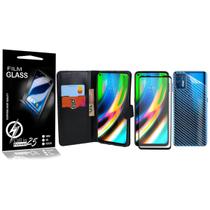 Carteira Preta + Skin Carbono + Vidro 3d + Moto G9 Plus XT2087 6.8 - Cell In Power25