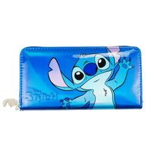 Carteira Retangular Azul Brilhante Stitch 10x20cm Disney