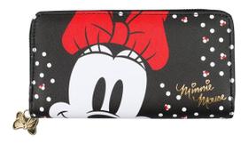 Carteira Retangular Preta Pintas Minnie 10x19cm - Disney
