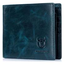 Carteira RFID BULLCAPTAIN Slim Bifold de couro genuíno masculina