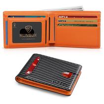 Carteira RUNBOX Bifold Slim com bloqueio de RFID em couro preto carbono