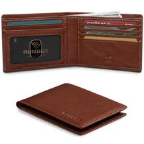 Carteira RUNBOX para homens de couro fino com duas dobras com bloqueio RFID Carteira RUNBOX para homens de couro fino com duas dobras com bloqueio RFID