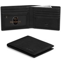 Carteira RUNBOX para homens de couro fino com duas dobras com bloqueio RFID