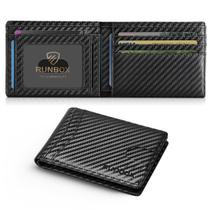Carteira RUNBOX para homens de couro fino com duas dobras com bloqueio RFID