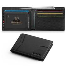 Carteira RUNBOX para homens de couro fino com duas dobras com bloqueio RFID