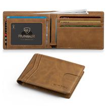 Carteira RUNBOX para homens de couro fino com duas dobras com bloqueio RFID