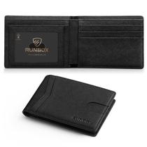 Carteira RUNBOX para homens de couro fino com duas dobras com bloqueio RFID