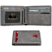 Carteira RUNBOX Slim Leather Bifold com bloqueio RFID cinza