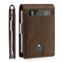 Carteira RUNBOX Slim Leather Money Clip para homens com bloqueio de RFID