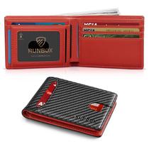 Carteira RUNBOX Slim Leather RFID Blocking 11 porta-cartões vermelha