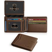 Carteira RUNBOX Slim RFID Leather 2 ID Window com caixa de presente