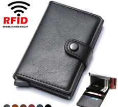 Carteira Slim Porta Cartões De Couro Antifurto Fibra De Carbono Masculina Futuro Rfid