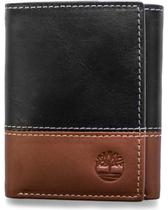 Carteira Timberland de couro com três dobras para homens preta/marrom