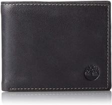 Carteira Timberland masculina de couro preta com bolso dobrável