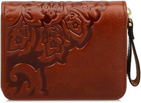 Carteiras femininas HUOGUO Flora de couro genuíno designer estojo organizador de dinheiro (pequeno 4 (L) x 1,57" (P) x 4,9" (A), marrom) marrom pequeno 4" (L) x 1,57" (P) x 4,9" (A)