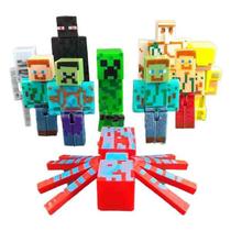 Cartela 10 Boneco Articulado Minecraft My Home + 2 Blocos