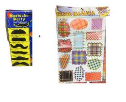 Cartela 13 Adesivos Festa Junina Estilo Remendos + Bigodes