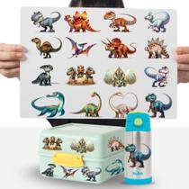 Cartela 16 Adesivos Dinossauros Infantil Envernizado DTF UV