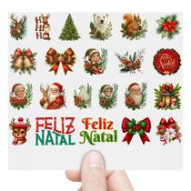 Cartela 22 Adesivos Natalinos Feliz Natal Papai Noel DTF UV Cartela 22 Adesivos Natalinos Feliz Natal Papai Noel DTF UV