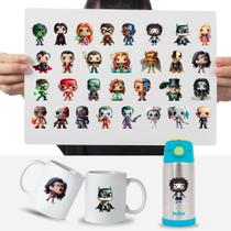 Cartela 30 Adesivos Liga da Justiça DC Batman Arlequina DTF UV Cartela 30 Adesivos Liga da Justiça DC Batman Arlequina DTF UV