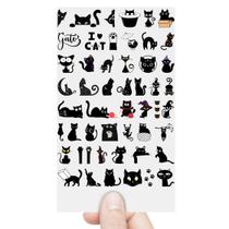 Cartela 50 Adesivos Gatos Pretos Fofos DTF UV Prova D'Água