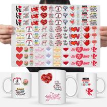 Cartela Adesivos Dia dos Namorados 3 cm Amor Canecas DTF UV