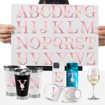 Cartela Adesivos Letras Alfabeto Abecedário Flor Rosa DTF UV Cartela Adesivos Letras Alfabeto Abecedário Flor Rosa DTF UV