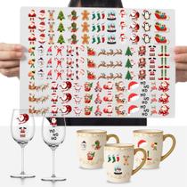 Cartela Adesivos Natalino 3 cm Feliz Natal Papai Noel DTF UV Cartela Adesivos Natalino 3 cm Feliz Natal Papai Noel DTF UV