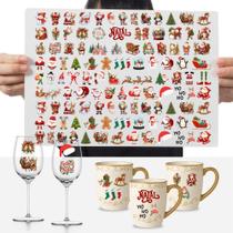 Cartela Adesivos Natalino 3 cm Feliz Natal Papai Noel DTF UV Cartela Adesivos Natalino 3 cm Feliz Natal Papai Noel DTF UV
