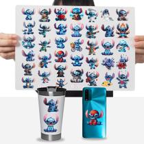 Cartela Adesivos Stitch Ohana Família DTF UV Prova D'água