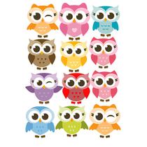 Cartela C/12 Adesivos Coruja Mod01