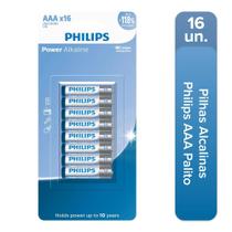Cartela Com 16 Unidades Pilhas Alcalinas Philips AAA Palito