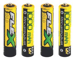 Cartela Com 4 Pilhas Recarregável Aaa 1000mah -flex