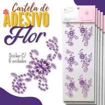 Cartela De Adesivo Flor Lilás - Sticker C/6 Unidades - Mmixer09 - Nybc