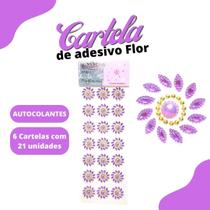 Cartela De Adesivo Flor Lilás - Sticker C/6 Unidades - Mmixer10 - Nybc