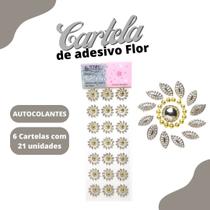 Cartela De Adesivo Flor Prata - Sticker C/6 Unidades - Mmixer10 - Nybc