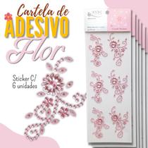 Cartela De Adesivo Flor Rosa Claro - Sticker C/6 Unidades - Mmixer09 - Nybc