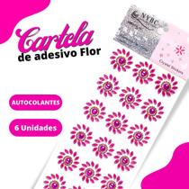 Cartela De Adesivo Flor Rosa Escuro - Sticker C/6 Unidades - Mmixer10 - Nybc