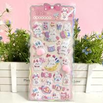 Cartela de adesivos 3D Squishy de Bumbum Anti-stress Kawai Adesivo Coelho Panda Gatinho Unicórnio Cor:Coelho