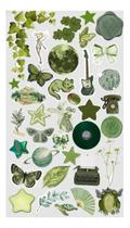 Cartela de Adesivos Papelaria Vintage Adesivos Botânicos Decorativos Tons Verdes Claros Plantas