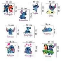 Cartela De Adesivos Stitch Com Matérias Escolares Mod01