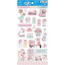 Cartela de Apliques em Papel Recortado Die Cuts Scrapbook Litoarte 15,1 x 29,5 cm - LDC-020 Monde Rose