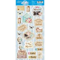 Cartela de Apliques em Papel Recortado Die Cuts Scrapbook Litoarte Viagem 15 x 29,5 cm - LDC-006