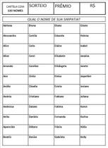 Cartela de rifa com 100 nomes