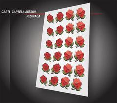 Cartela Flores Feminino Com Resina Rosas Vermelhas 4cmx4cm - Resitank