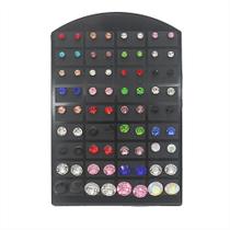 Cartela kit 36 Pares Brinco Trio ponto de luiz Aço Inox Prata Pedra Strass Coloridos Antialérgico Cartela kit 36 Pares Brinco Trio ponto de luiz Aço Inox Prata Pedra Strass Coloridos Antialérgico