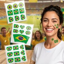 Cartela mini tatuagens pinta rosto verde amarelo contra suor