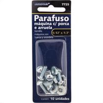 Cartela Parafuso Rosca Maquina Brasfort Redonda 5/32 X 1/2+Porca+Arruela Com 10 Pecas 7725