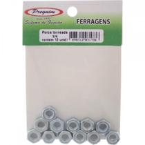 Cartela Porca Torneada Preguim Zincada 1/4'' Nc Com 12 Pecas 1736